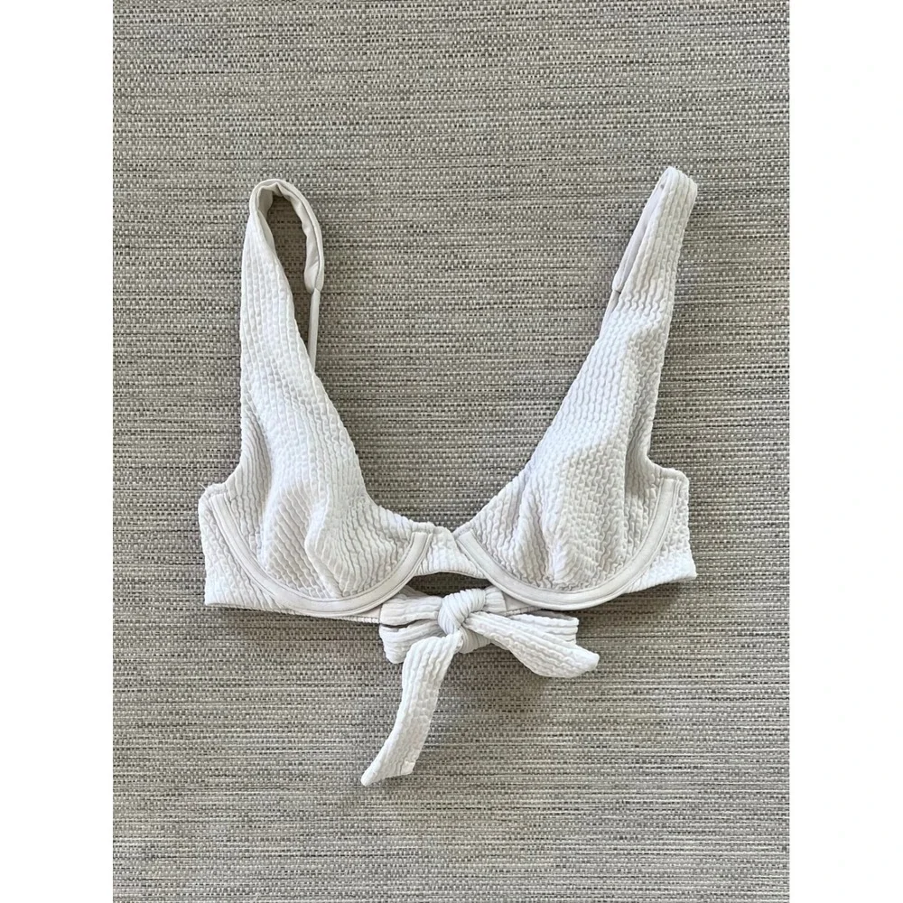 Monday Swimwear Formentera Petite White Sand Crinkle Bikini Top Underwire